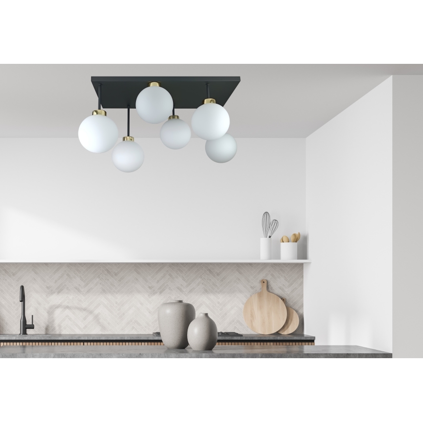 Πλαφονιέρα οροφής DEA 6xE14/60W/230V μαύρο/χρυσό/λευκό