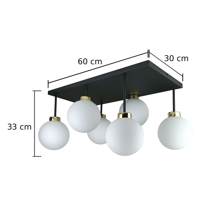 Πλαφονιέρα οροφής DEA 6xE14/60W/230V μαύρο/χρυσό/λευκό