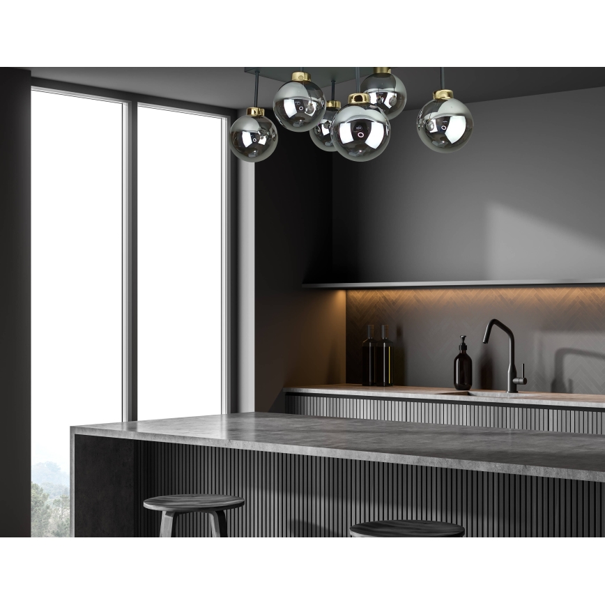 Πλαφονιέρα οροφής DEA 6xE14/60W/230V μαύρο/χρυσό/φιμέ μαύρο