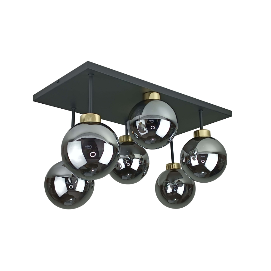 Πλαφονιέρα οροφής DEA 6xE14/60W/230V μαύρο/χρυσό/φιμέ μαύρο