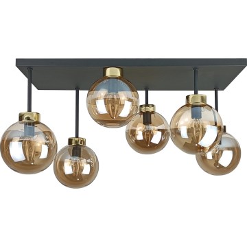 Πλαφονιέρα οροφής DEA 6xE14/60W/230V μαύρο/χρυσό/φιμέ μπεζ