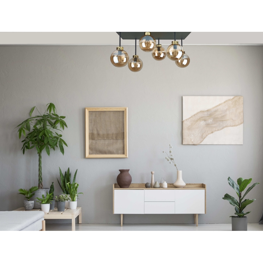 Πλαφονιέρα οροφής DEA 6xE14/60W/230V μαύρο/χρυσό/φιμέ μπεζ