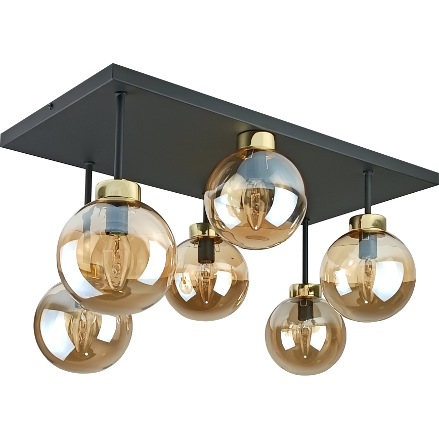 Πλαφονιέρα οροφής DEA 6xE14/60W/230V μαύρο/χρυσό/φιμέ μπεζ