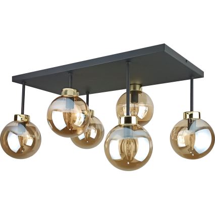 Πλαφονιέρα οροφής DEA 6xE14/60W/230V μαύρο/χρυσό/φιμέ μπεζ