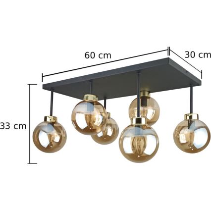 Πλαφονιέρα οροφής DEA 6xE14/60W/230V μαύρο/χρυσό/φιμέ μπεζ