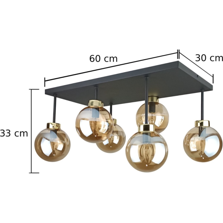 Πλαφονιέρα οροφής DEA 6xE14/60W/230V μαύρο/χρυσό/φιμέ μπεζ
