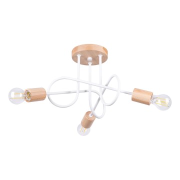 Πλαφονιέρα οροφής EMBER 3xE27/15W/230V λευκό/μπεζ/οξιά