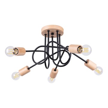 Πλαφονιέρα οροφής EMBER 5xE27/15W/230V μαύρο/μπεζ/οξιά