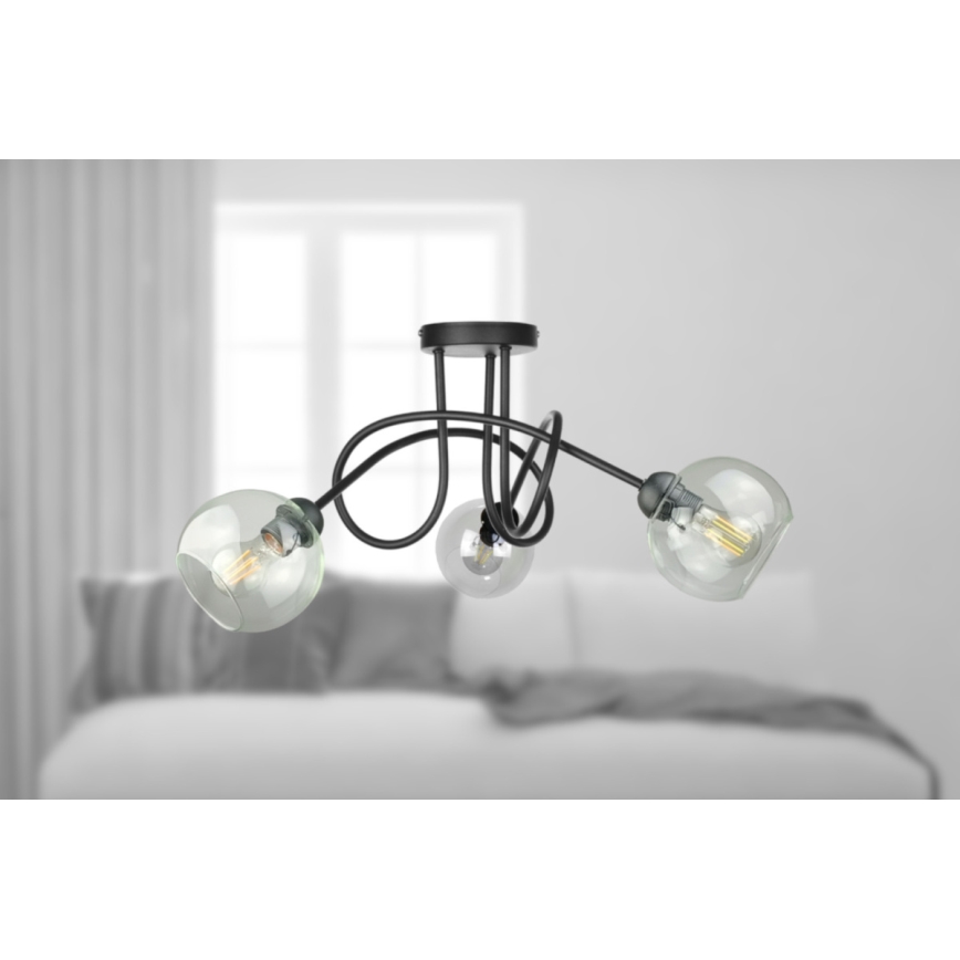 Πλαφονιέρα οροφής EVIE 3xE27/60W/230V μαύρο/διαφανής