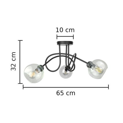 Πλαφονιέρα οροφής EVIE 3xE27/60W/230V μαύρο/διαφανής