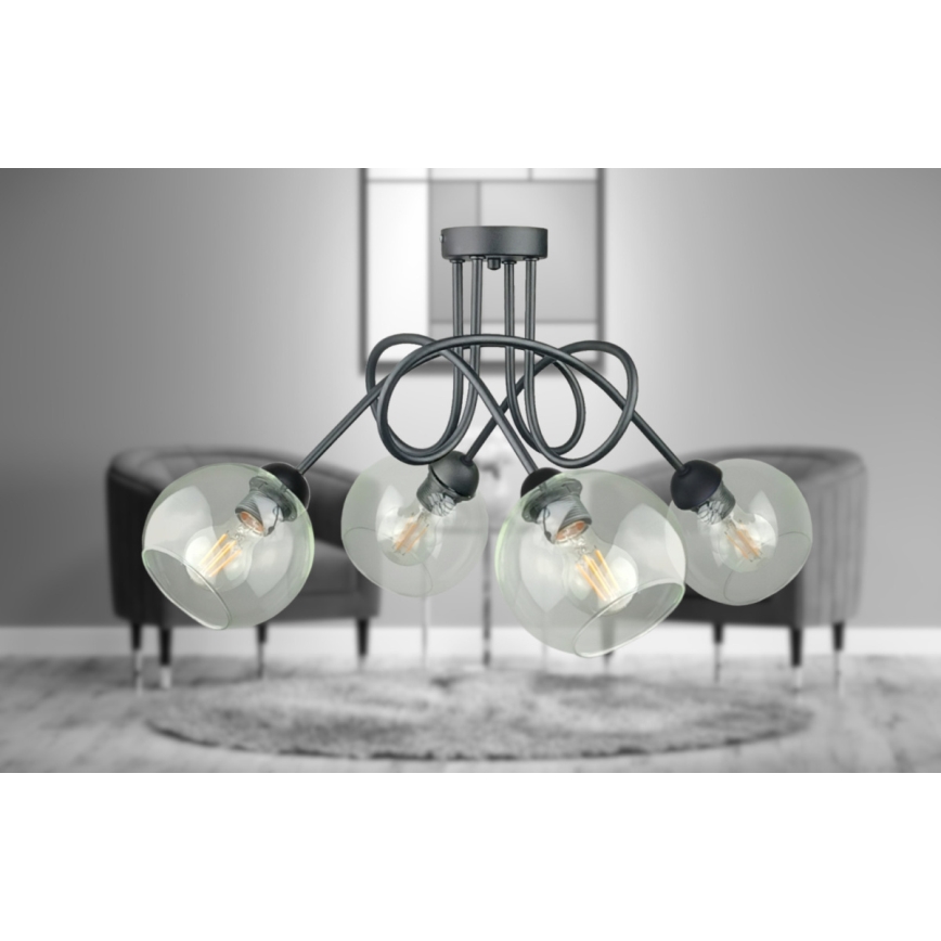 Πλαφονιέρα οροφής EVIE 4xE27/60W/230V ανθρακί/διαφανής