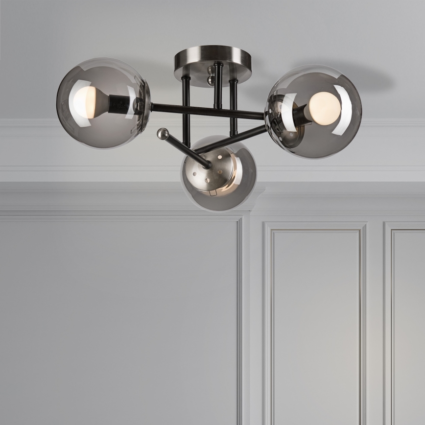 Πλαφονιέρα οροφής MALENA 3xE14/5W/230V μαύρο/φιμέ