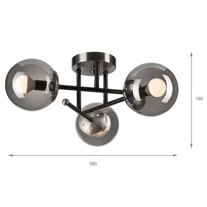 Πλαφονιέρα οροφής MALENA 3xE14/5W/230V μαύρο/φιμέ