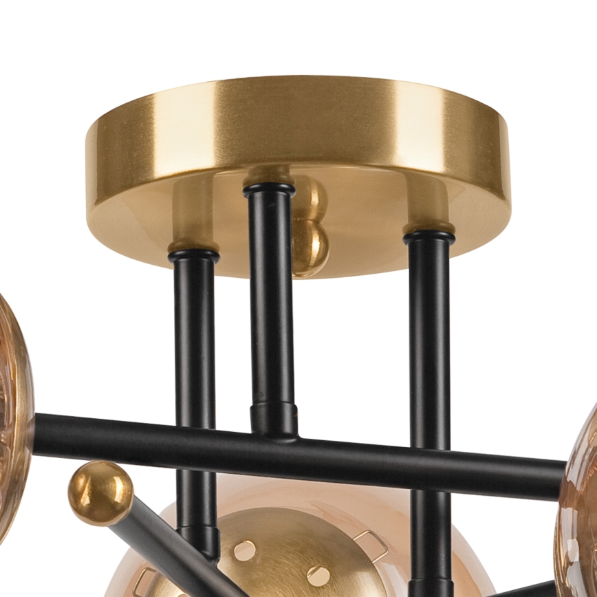 Πλαφονιέρα οροφής MALENA 3xE14/5W/230V χρυσό/μαύρο/φιμέ μπεζ