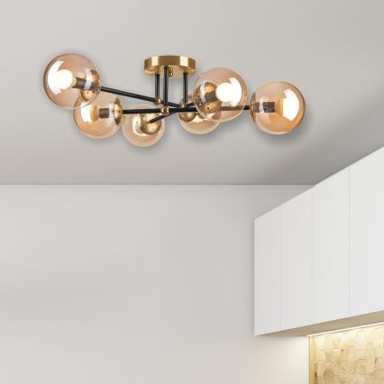 Πλαφονιέρα οροφής MALENA 6xE14/5W/230V χρυσό/μαύρο/φιμέ μπεζ