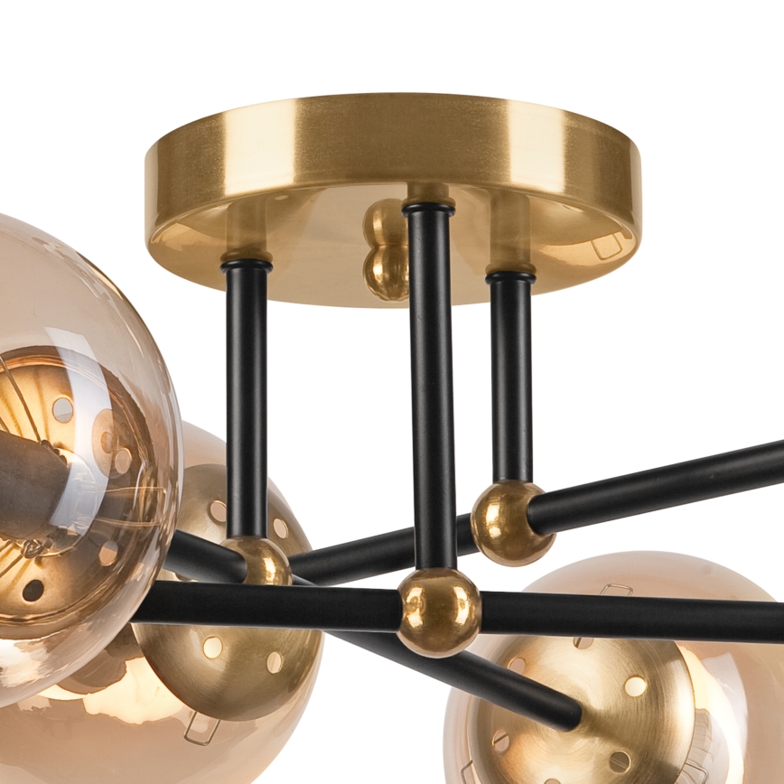 Πλαφονιέρα οροφής MALENA 6xE14/5W/230V χρυσό/μαύρο/φιμέ μπεζ