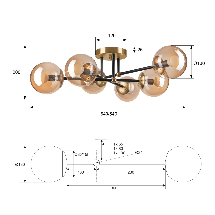Πλαφονιέρα οροφής MALENA 6xE14/5W/230V χρυσό/μαύρο/φιμέ μπεζ