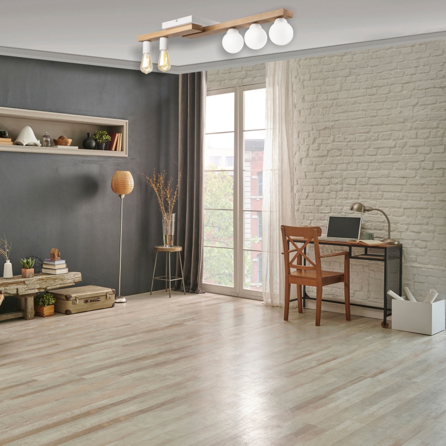 Πλαφονιέρα οροφής MATTE 2xE27/15W/230V + 3xG9/5W/230V λευκό/δρυς