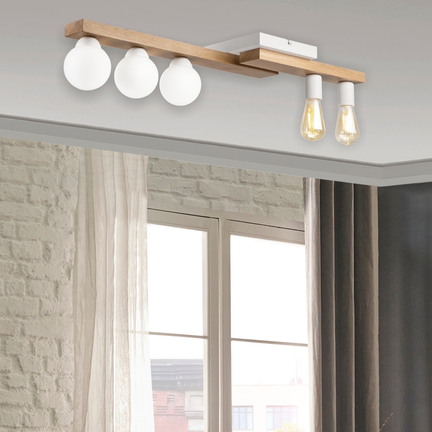 Πλαφονιέρα οροφής MATTE 2xE27/15W/230V + 3xG9/5W/230V λευκό/δρυς