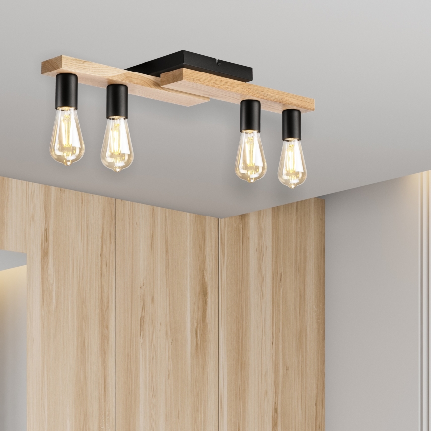 Πλαφονιέρα οροφής MATTE 4xE27/15W/230V μαύρο/δρυς