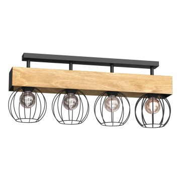 Πλαφονιέρα οροφής MENTON 4xE27/15W/230V μαύρο/καφέ/δρυς