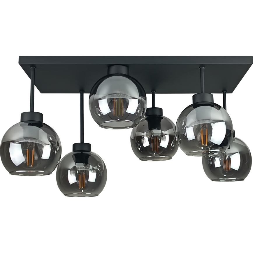 Πλαφονιέρα οροφής NESSA 6xE27/60W/230V μαύρο/φιμέ μαύρο