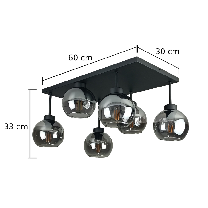 Πλαφονιέρα οροφής NESSA 6xE27/60W/230V μαύρο/φιμέ μαύρο