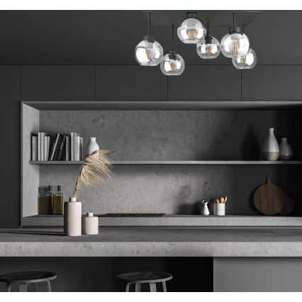 Πλαφονιέρα οροφής NESSA 6xE27/60W/230V μαύρο/διαφανή