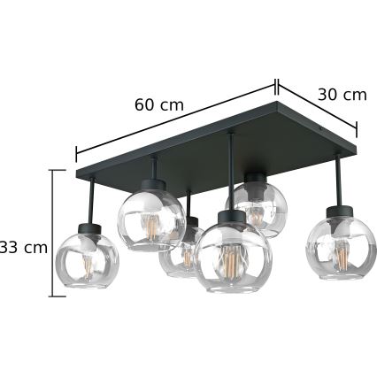 Πλαφονιέρα οροφής NESSA 6xE27/60W/230V μαύρο/διαφανή