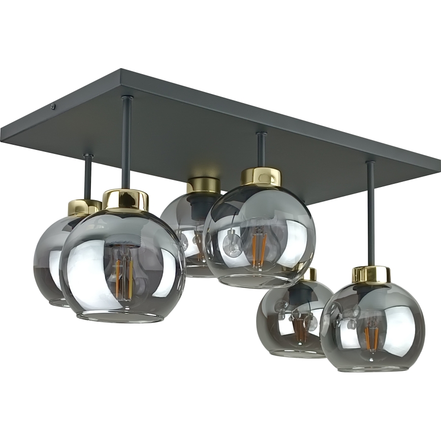 Πλαφονιέρα οροφής NESSA 6xE27/60W/230V μαύρο/χρυσό/φιμέ μαύρο