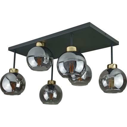 Πλαφονιέρα οροφής NESSA 6xE27/60W/230V μαύρο/χρυσό/φιμέ μαύρο