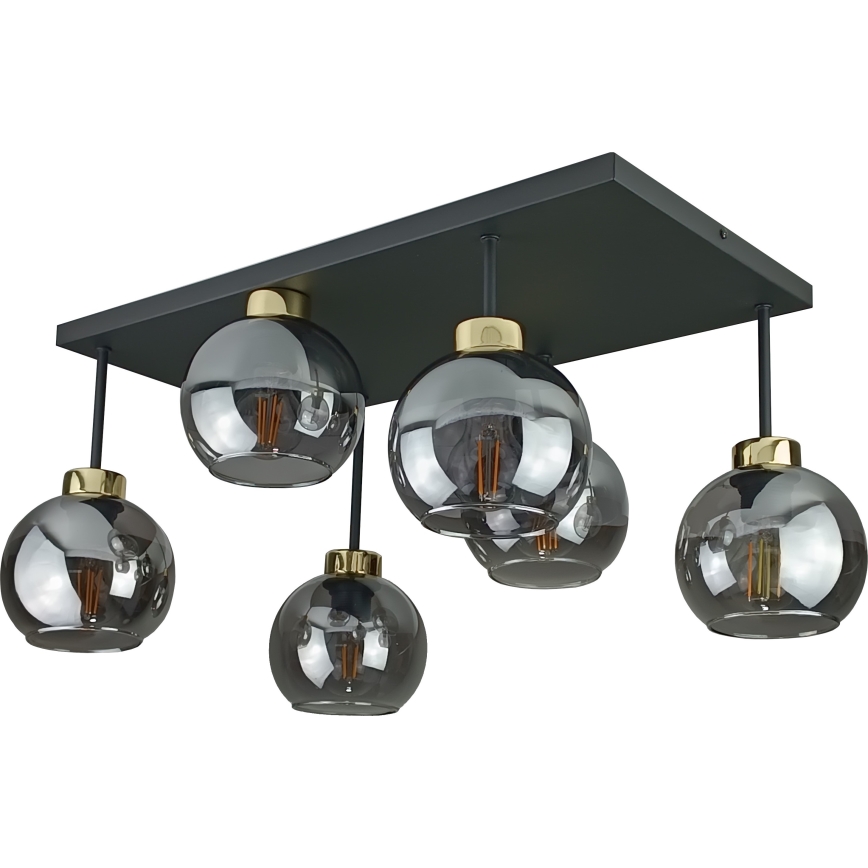 Πλαφονιέρα οροφής NESSA 6xE27/60W/230V μαύρο/χρυσό/φιμέ μαύρο