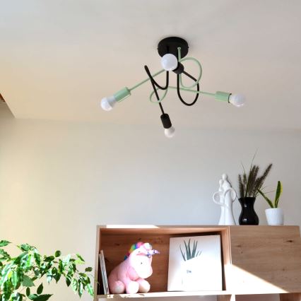 Πλαφονιέρα οροφής OXFORD 4xE27/15W/230V μαύρο/πράσινο