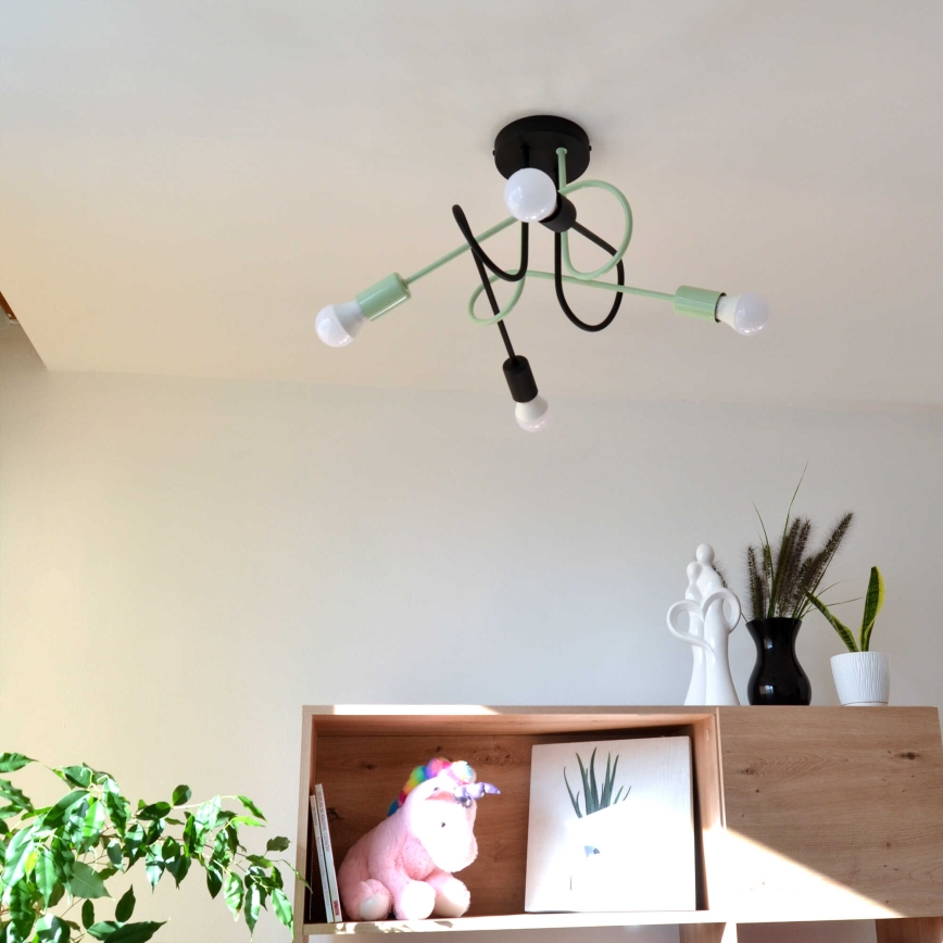 Πλαφονιέρα οροφής OXFORD 4xE27/15W/230V μαύρο/πράσινο