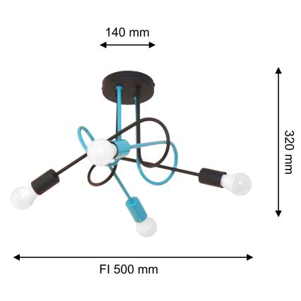 Πλαφονιέρα οροφής OXFORD 4xE27/15W/230V μαύρο/τουρκουάζ