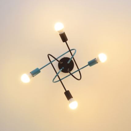 Πλαφονιέρα οροφής OXFORD 4xE27/15W/230V μαύρο/τουρκουάζ