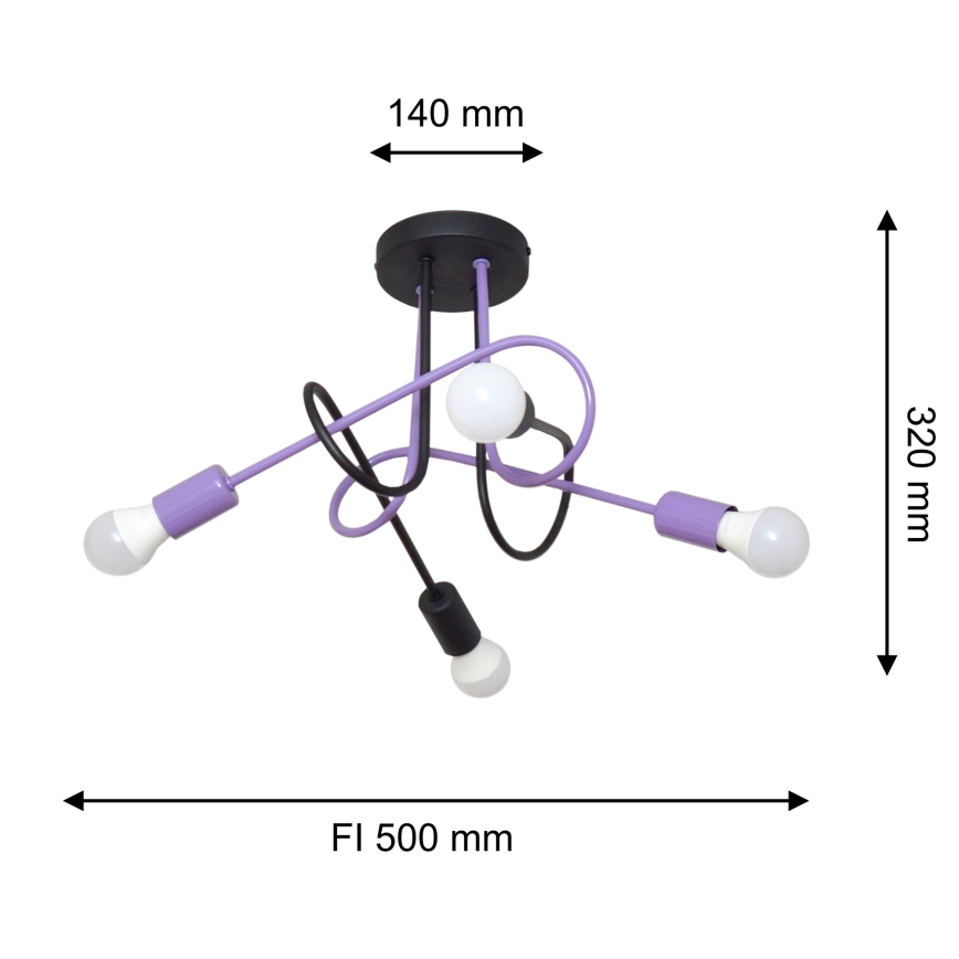 Πλαφονιέρα οροφής OXFORD 4xE27/15W/230V μαύρο/μωβ