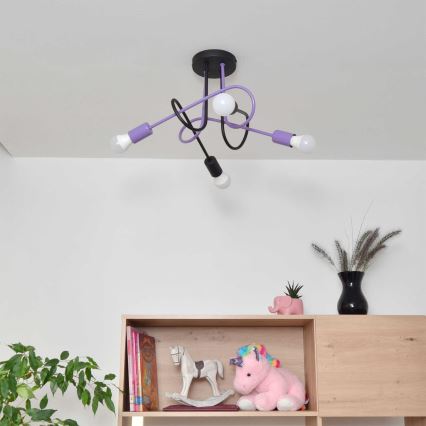 Πλαφονιέρα οροφής OXFORD 4xE27/15W/230V μαύρο/μωβ