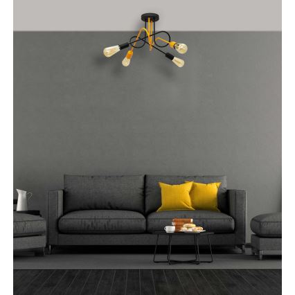Πλαφονιέρα οροφής πολύφωτο OXFORD 4xE27/15W/230V μαύρο/κίτρινο