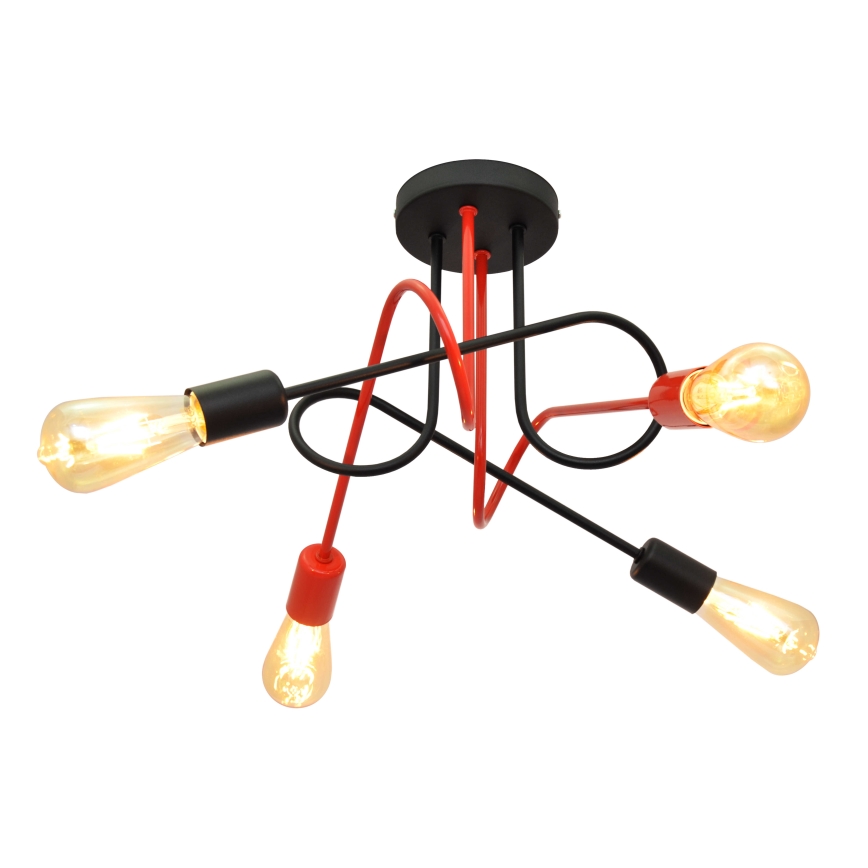 Πλαφονιέρα οροφής πολύφωτο OXFORD 4xE27/15W/230V μαύρο/κόκκινο
