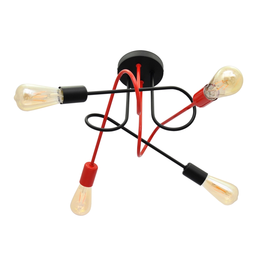 Πλαφονιέρα οροφής πολύφωτο OXFORD 4xE27/15W/230V μαύρο/κόκκινο