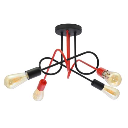 Πλαφονιέρα οροφής πολύφωτο OXFORD 4xE27/15W/230V μαύρο/κόκκινο