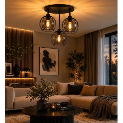Πλαφονιέρα οροφής SOLO BLACK 3xE27/60W/230V διάμετρος 30 cm