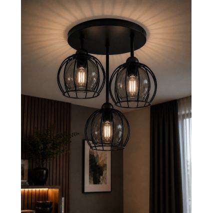 Πλαφονιέρα οροφής SOLO BLACK 3xE27/60W/230V διάμετρος 30 cm