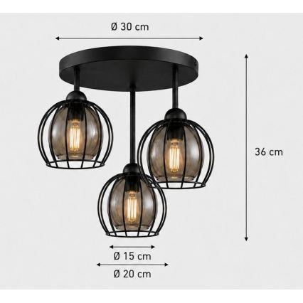 Πλαφονιέρα οροφής SOLO BLACK 3xE27/60W/230V διάμετρος 30 cm