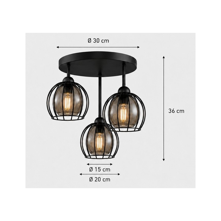 Πλαφονιέρα οροφής SOLO BLACK 3xE27/60W/230V διάμετρος 30 cm