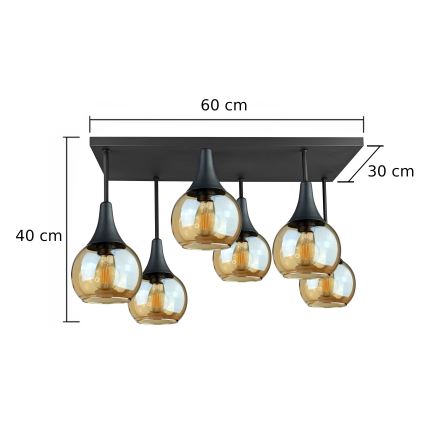 Πλαφονιέρα οροφής SOMA 6xE27/60W/230V μαύρο/φιμέ μπεζ