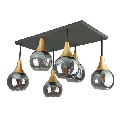 Πλαφονιέρα οροφής SOMA 6xE27/60W/230V μαύρο/χρυσό/φιμέ μαύρο