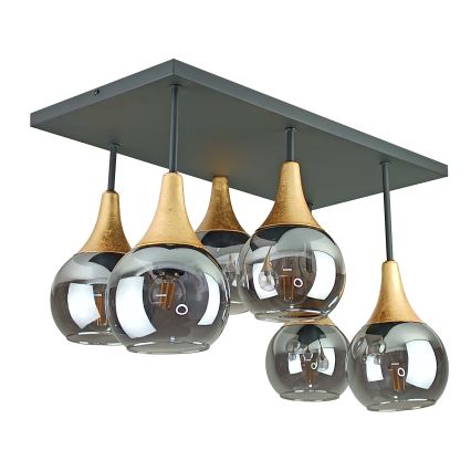 Πλαφονιέρα οροφής SOMA 6xE27/60W/230V μαύρο/χρυσό/φιμέ μαύρο