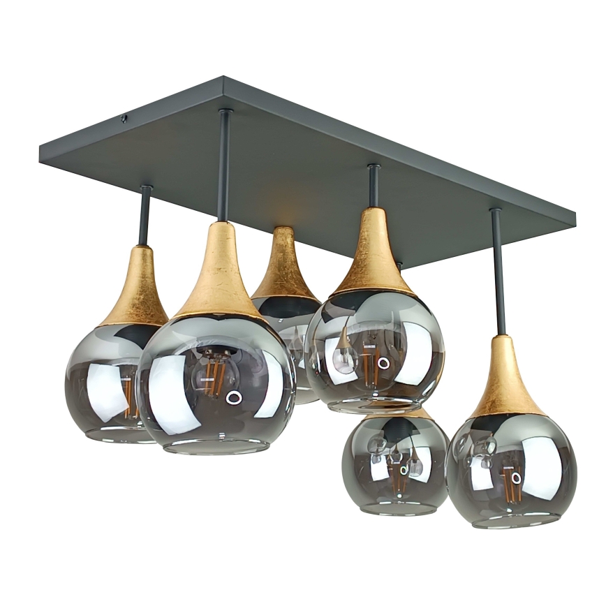 Πλαφονιέρα οροφής SOMA 6xE27/60W/230V μαύρο/χρυσό/φιμέ μαύρο